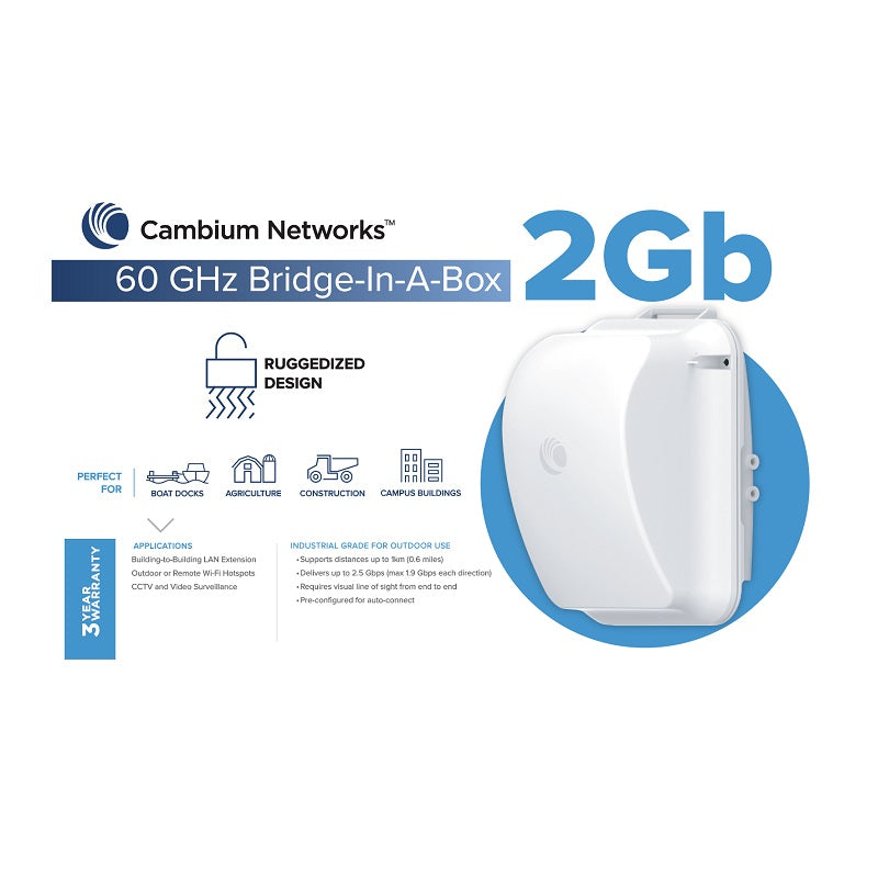 Cambium cnWave 60 GHz Wireless Bridge in a Box 2Gbps Full Duplex Point to Point Wireless Backhaul