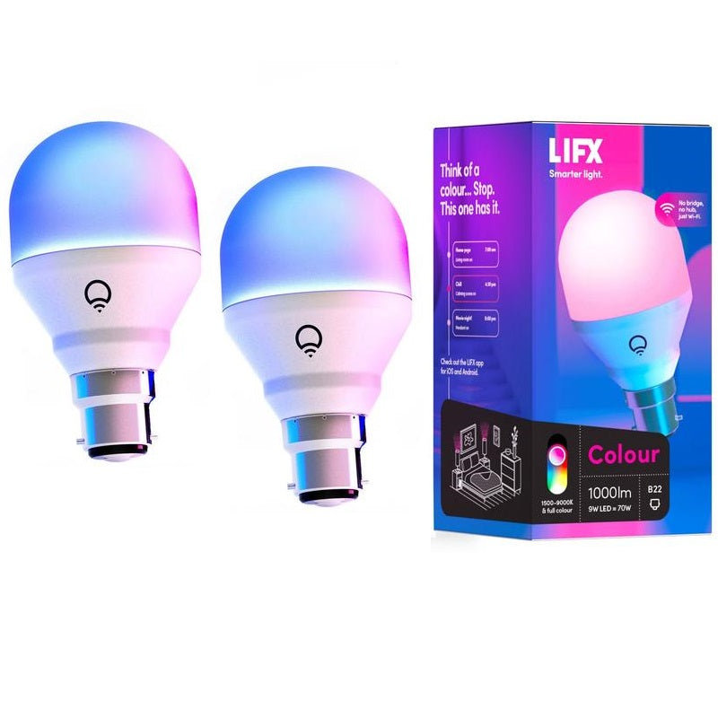 2 Pack LIFX Colour 1000 WiFi LED Light Bulb B22 Bayonet Socket