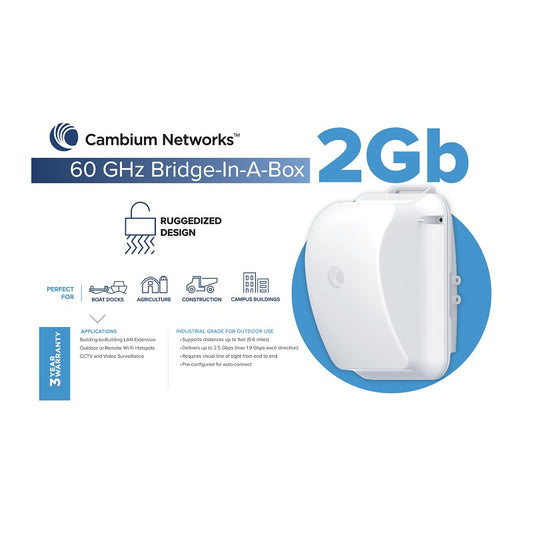 Cambium cnWave 60 GHz Wireless Bridge in a Box 2Gbps Full Duplex Point to Point Wireless Backhaul