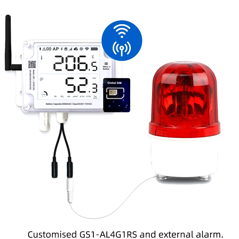 Ubibot GS1-AL4G1RS-alarm Industrial Outdoor Cloud-based WiFi/Cellular 4G/LTE data logger for Temperature, Humidity, Ambient Light monitoring and External Alarm Bundle